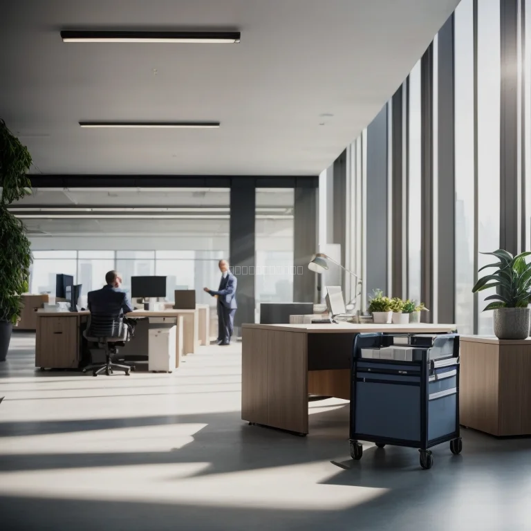 スタッフがオフィス家具を運搬する様子